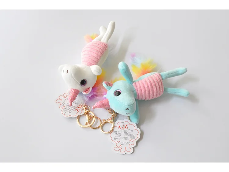 New cute striped rainbow unicorn plush toy plush pendant boutique doll KeyChains For Women Bag Toy