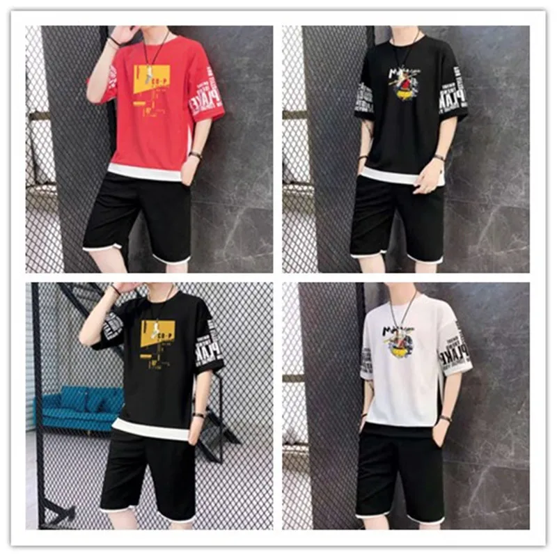 

2020 summer loose men's sports shorts casual suit trendy five-point pants handsome set with clothes men's