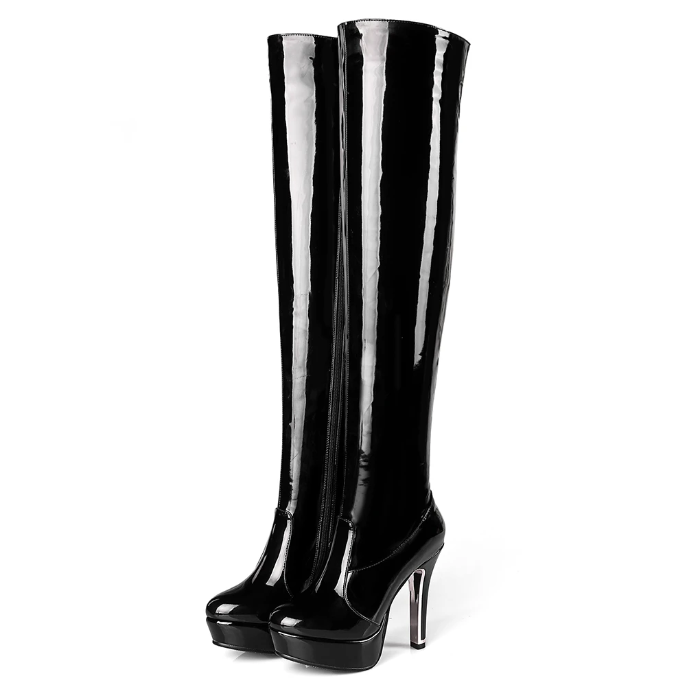 KARINLUNA Plus Size 34-48 Party Over The Knee Boots Lady Fashion Patent Pu Thigh High Boots Women High Heels Shoes Woman - Цвет: black style 2