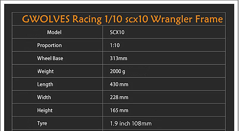 GWOLVES Racing 1/10 CNC все алюминиевые и углеродные 313 мм Колесная база Wrangler рама осевая SCX10 быстрая