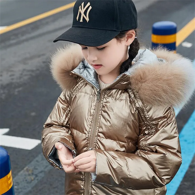 Winter Children Down jackets Hooded Fashion Fur collar solid color girl's down outerwear clothing kids jacket coats