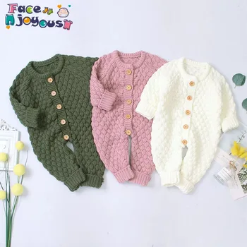 

Newborn Baby Clothes Baby Boy Girl Spring Button Sweater Knitted Jumpsuit Baby Romper Warm Outfits Baby Girl Clothes Toddler