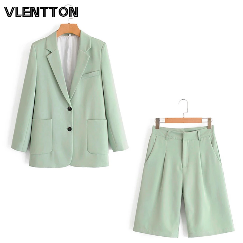 2020 Women Autumn OL Office Two Piece Set Solid Pockets Blazer Jacket Coat+Zipper Shorts Suits Female Tops Casual Loose Outfits 2020 Women Autumn OL Office Two Piece Set Solid Pockets Blazer Jacket Coat+Zipper Shorts Suits Female Tops Casual Loose Outfits
