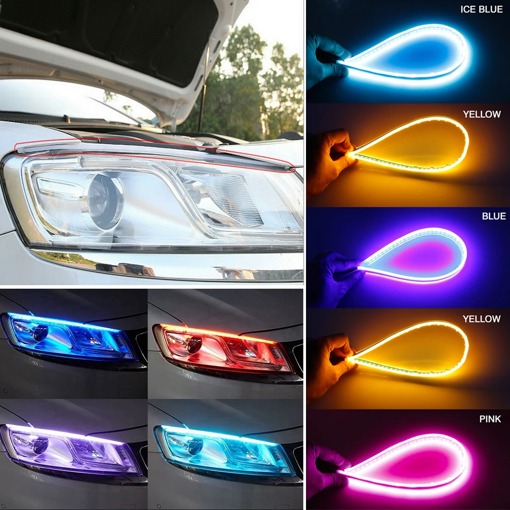2x ультратонкие автомобили DRL светодиодный дневные ходовые огни белый указатель поворота желтая направляющая полоска для фар в сборе