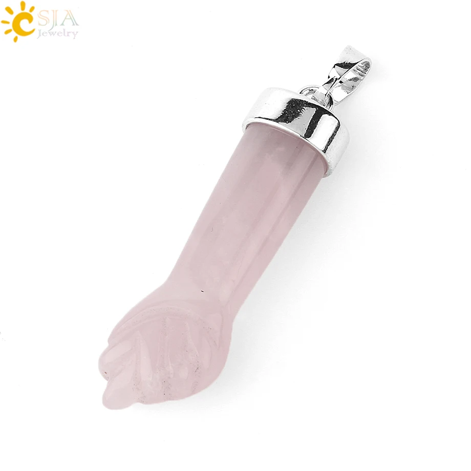 Rose Quartz CSJA дизайн натуральные каменные подвески, ожерелья, резные Кулак рука фиолетовый кристалл с кварцевым тигровым глазом Lapis рейки ювелирные изделия для женщин G291 - Окраска металла: Rose Quartz