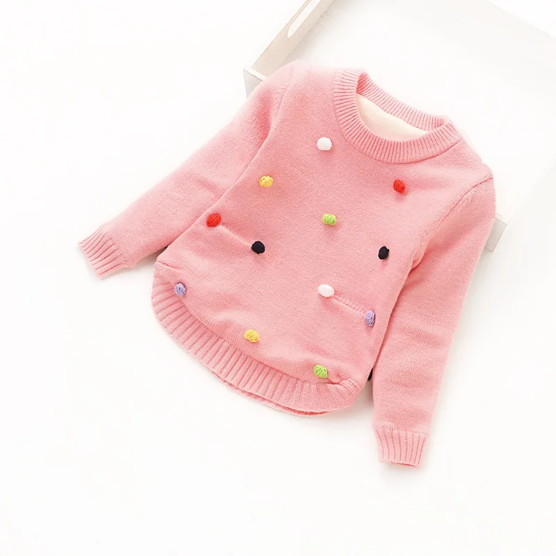 Новые свитера для маленьких девочек; зимние Бархатные пуловеры; плотный теплый детский свитер; осенние свитера с вышивкой; Одежда для девочек-подростков; 8T - Цвет: pink Velvet