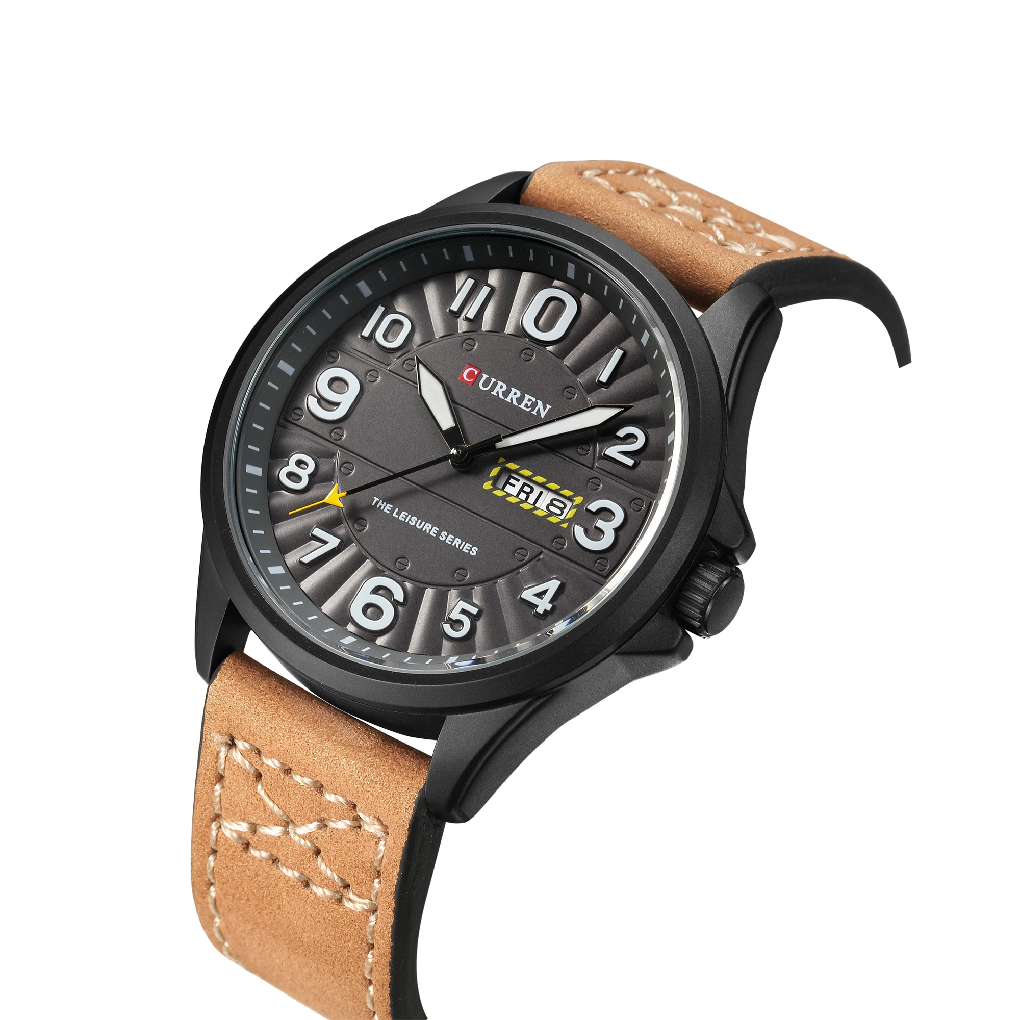 

CURREN Leather Band Military Watch Date Week Display Unique Quartz Sport Watch Men's Watches Luminous Top Brand Luxury Clock