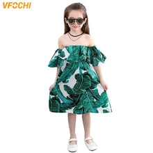 VFOCHI/летние платья для девочек Милая пляжная одежда для девочек зеленые детские платья с открытыми плечами для девочек, От 3 до 12 лет платья для девочек-подростков