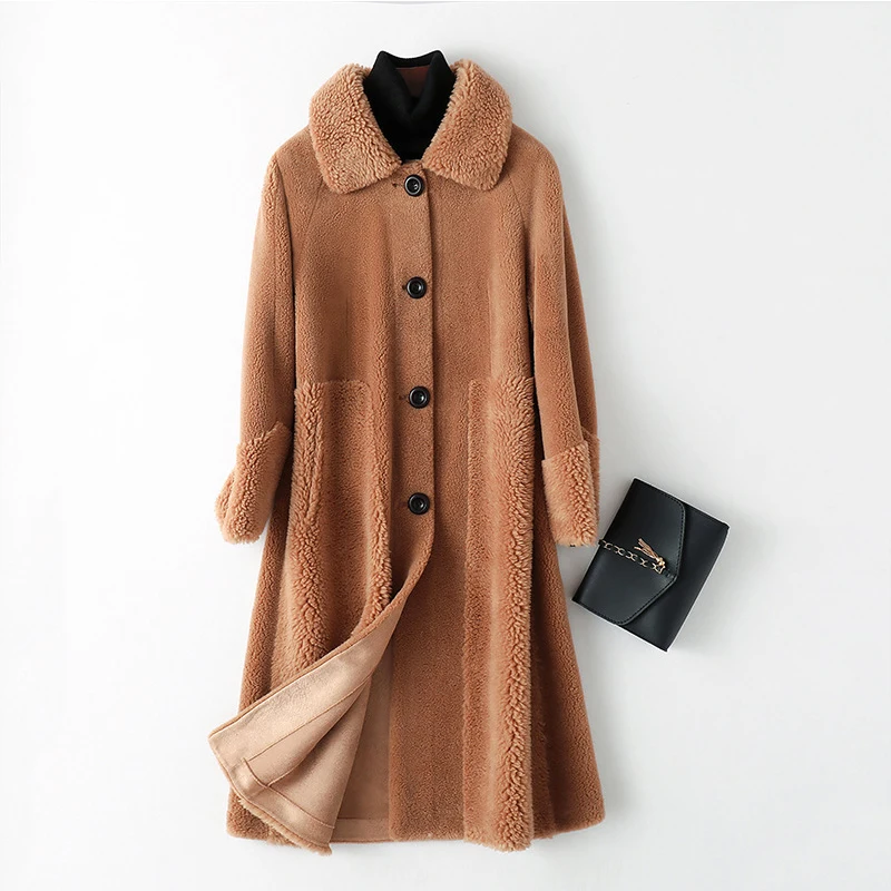 Best Haining Fur 2019 Winter Women #039;s Coat Sheep Shearing Wool Long Sleeve Single Breasted Overcoat Large Thickened Particles Female