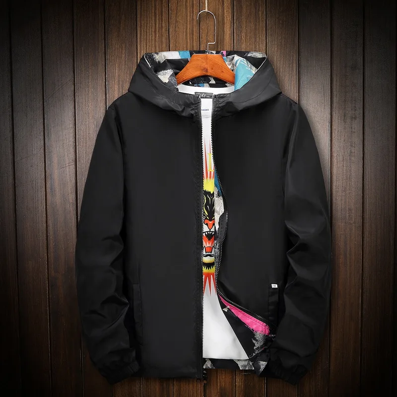 8XL куртка с цветочным принтом Осенняя мужская куртка с капюшоном Тонкая мужская модная ветровка с длинными рукавами брендовая одежда - Цвет: Photo Color