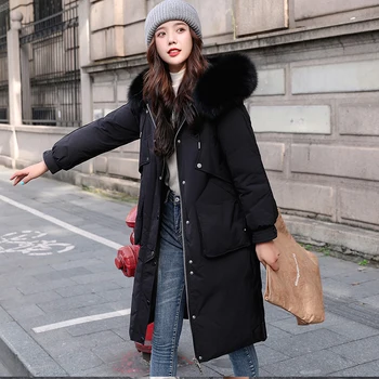 

Thick Warm Women Down Jackets 2020 New Korean Style Loose Female Winter Coat Large Fur Collar Hooded Ladies Parkas Snow Wear