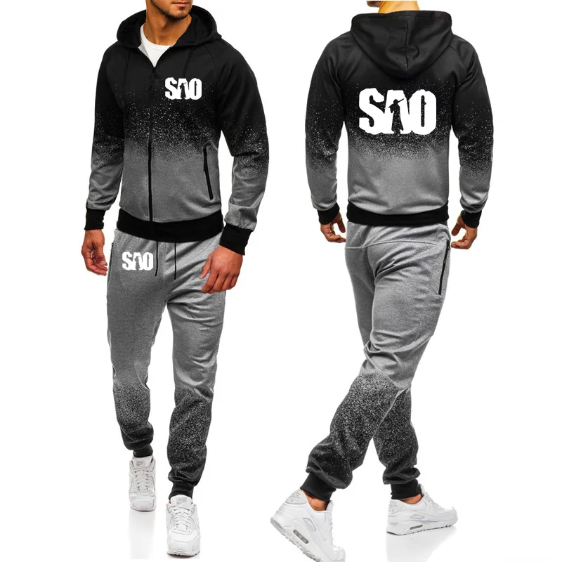 SAO Sword Art Online Gradient Hoodies Men Harajuku Hip Hop Sportswear Fleece Zipper jacket Male Sweatshirt Sweatpants Suit 2Pcs | Мужская