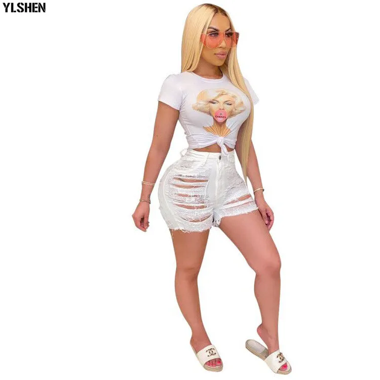 Streetwear Denim Pants Women Casual Joggers Holes Candy Jeans High Waist Skinny Female Trousers Korean Style Ladies Pants Capri 06