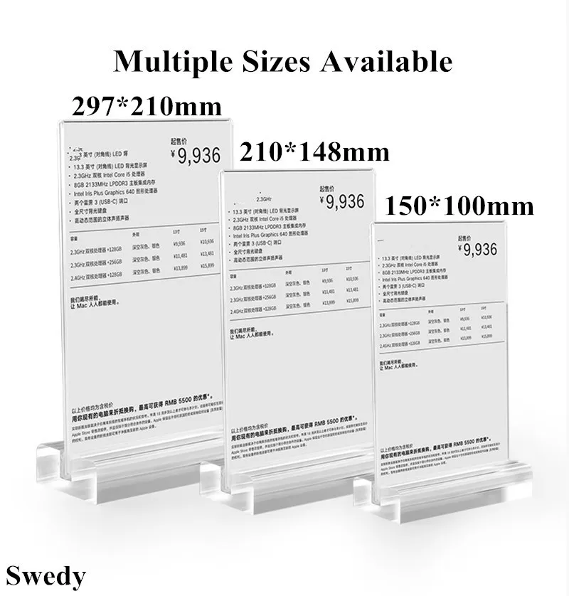 A4 210x297mm 아크릴 사인 홀더 레스토랑 테이블 메뉴 종이 홀더, 제품 가격 전단지 디스플레이 카드 홀더 스탠드