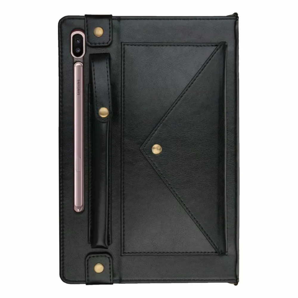 Genuine Leather Case with Pencil Holder for Samsung Galaxy Tab S6 10.5 SM-T860 SM-T865 Tablet Cover with Neck Strap+ Pen