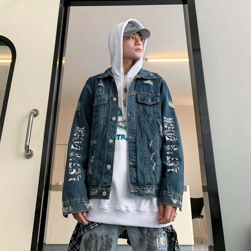 Hip Hop Distressed Denim Jackets Men 