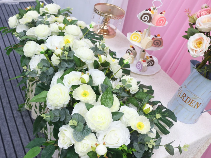 JAROWN Artificial Fake Flower White Rose Turtle Leaf Trailing Green Plant Flower Row Wedding Arch Decoration Home Party Decor Flores (8)