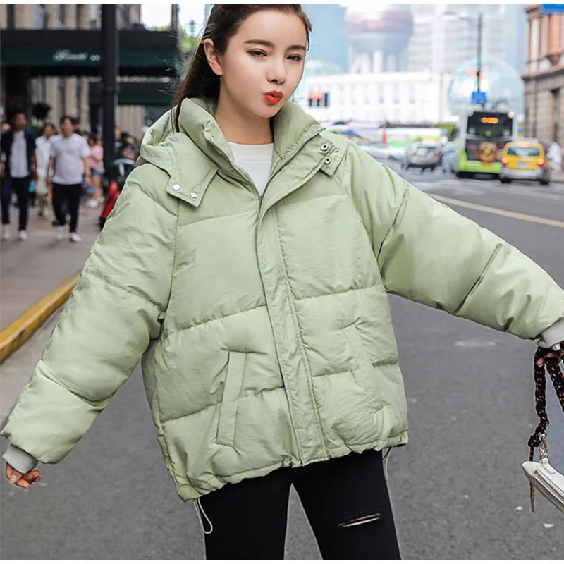 Women Parkas Autumn Hooded Down Jackets Casual Cotton Padded Short Parkas Female Winter Fashion Warm Casual Parka Overcoat