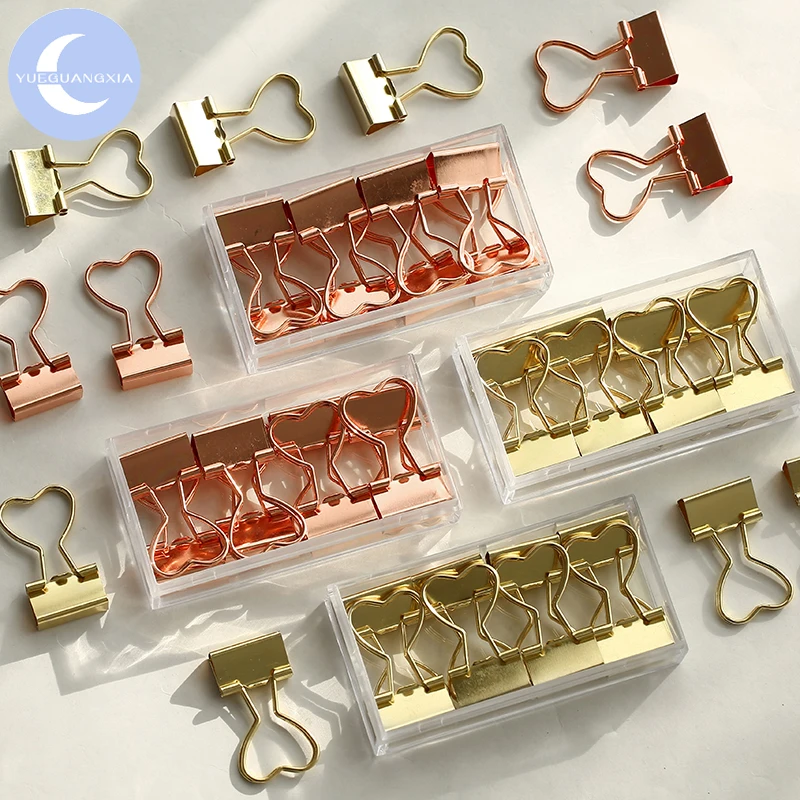 

YueGuangXia 2 Colors Love Shape Pink Metal Gold Sliver Rose Purple Binder Clips Document Storage Deco Office Study Binder Clips
