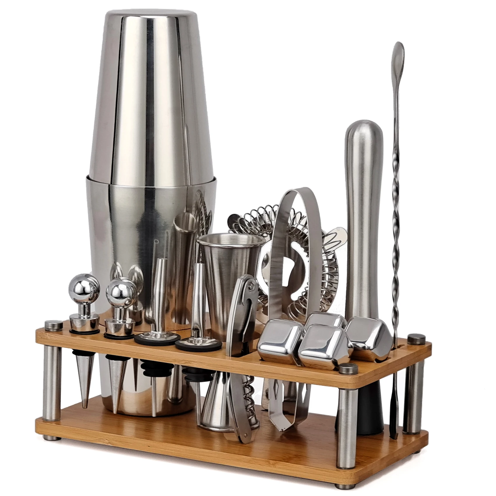 

Bartender Kit, 16-Piece Boston Cocktail Shaker Set With Detachable Bamboo Stand, For Mixed Drink Martini Home Bar Tool Set
