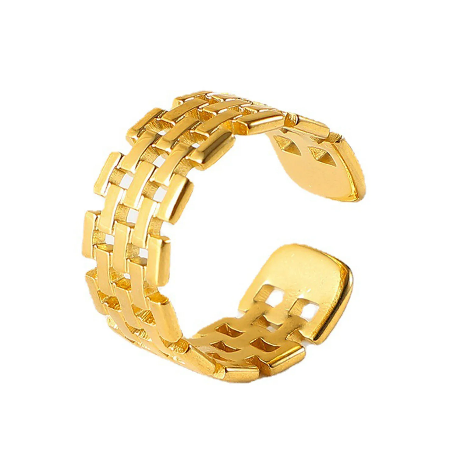 Multi-layer Geometric Brick-shaped Hollow Open Ring Gold Color Wide Punk Style Fashion Adjustable Ring Women Jewelry 5