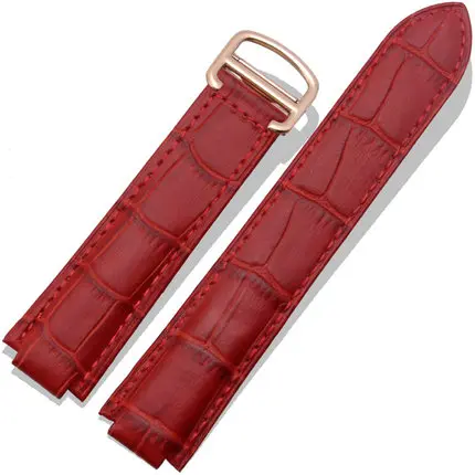 Red Rose Clasp BRETA Genuine Leather watchband Ballon Bleu Strap for Cartier Deployment Buckle Clasp fit red Pink 14mm 18mm 20mm - Цвет ремешка: Red Rose Clasp