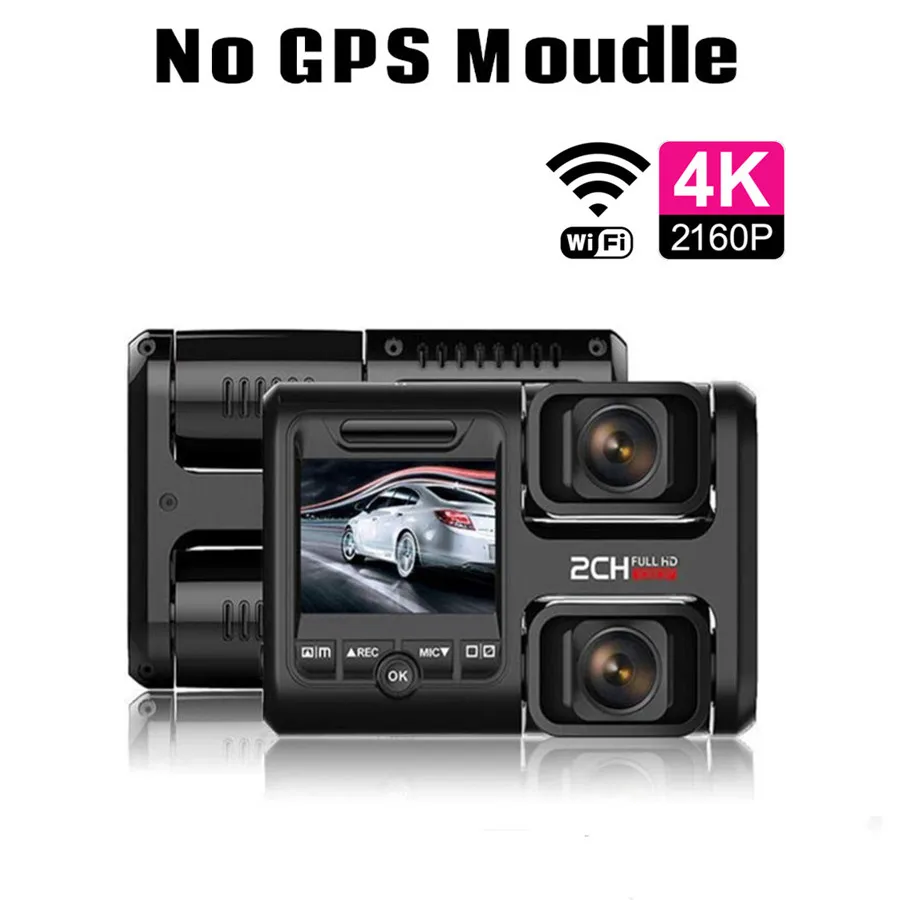 No GPS Wi-Fi gps Автомобильный видеорегистратор камера видео рекордер 4K 2160P Novatek 96663 sony IMX323 сенсор двойной объектив ночного видения видеорегистратор - Название цвета: No GPS