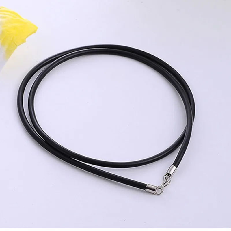 3mm length 50cm Серебро 925 пробы застежка черный резиновый кожаный шнур ожерелья ювелирные изделия аксессуары для мужчин и женщин DIY цепи для подвесок - Цвет: 3mm length 50cm