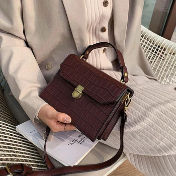 

Stone pattern Square Tote bag 2020 Fashion New Hgh quality PU Leather Women's Designer Handbag Lock Shoulder Messenger Bag