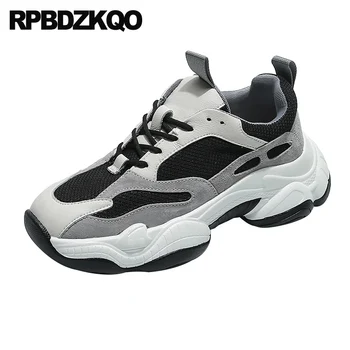 

muffin vintage black thick sole trainers sneakers creepers platform shoes mesh women suede hidden breathable high top wedge