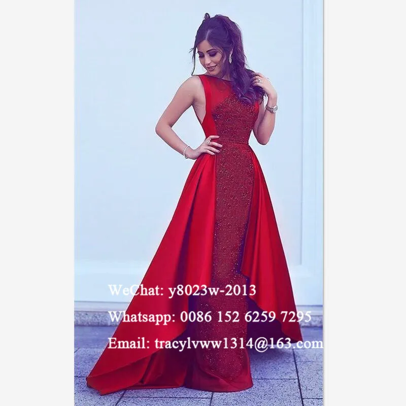 

Exquisite Appliques Beads Prom Dresses 2020 Red Satin Sleeveless A Line Women Long Formal Evening Dress Vestido De Festa
