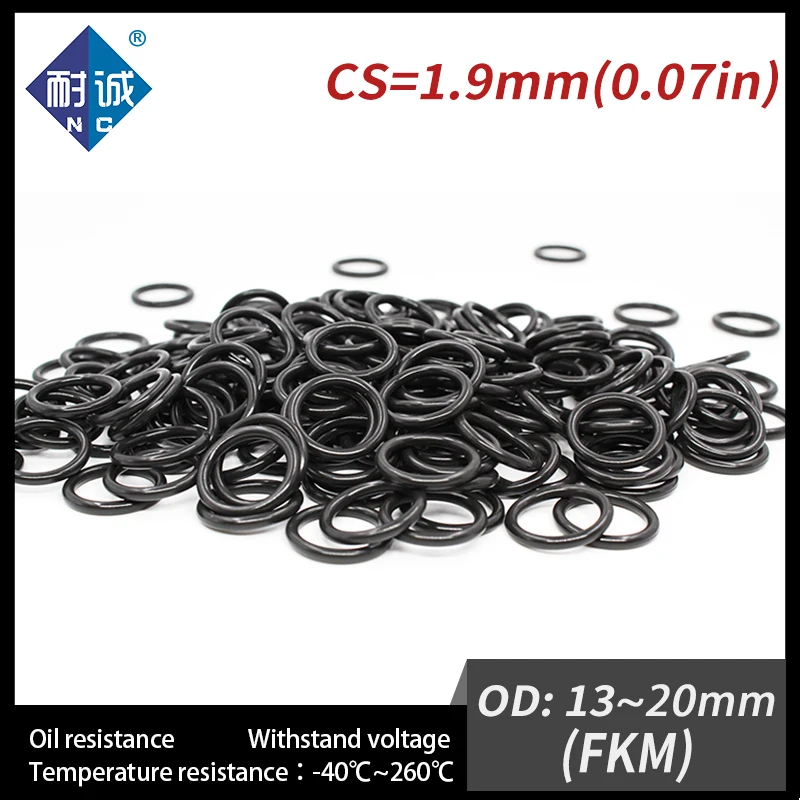 5PC/lot Rubber Ring Black FKM O ring Seals Thickness 1.9mm OD13/14/15/16/17/18/19/20mm Rubber O-Rings Fuel Washer