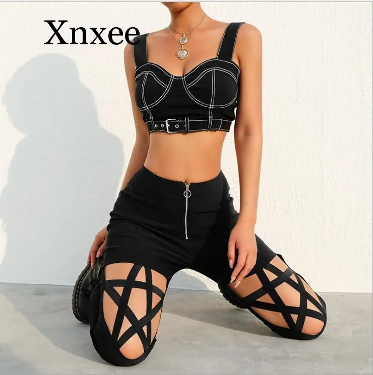 

Casual Gothic Style Women Pants Fashion Summer Hollow Skinny Women's Trousers Ladies High Waist Pencil Pant Streetwear zipper