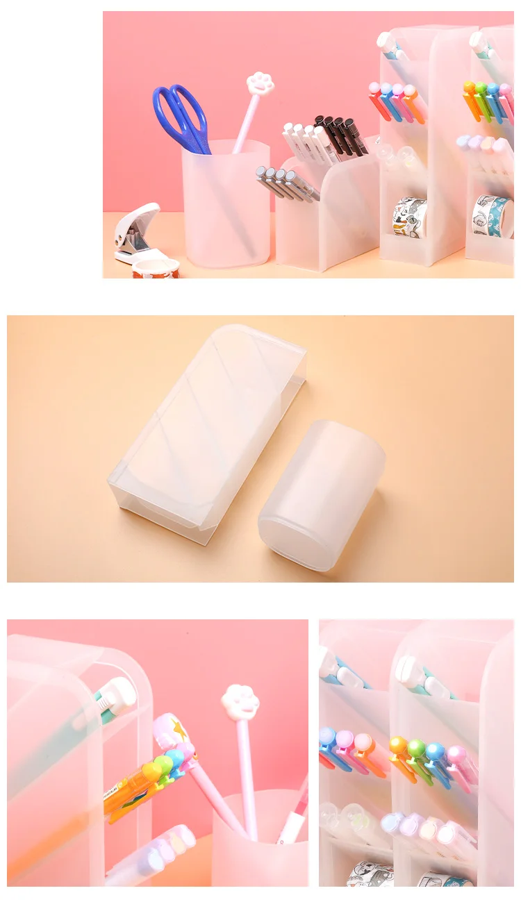 1 pcs Simple Pen Holder Transparent Scrub Desk Organizer Stationery Pencil Storage School Office Supplies Desk Accessories