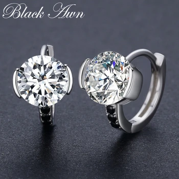 

Classic 4.3g 925 Sterling Silver Round Black Trendy Spinel Engagement Hoop Earrings for Women Fine Jewelry Bijoux T201