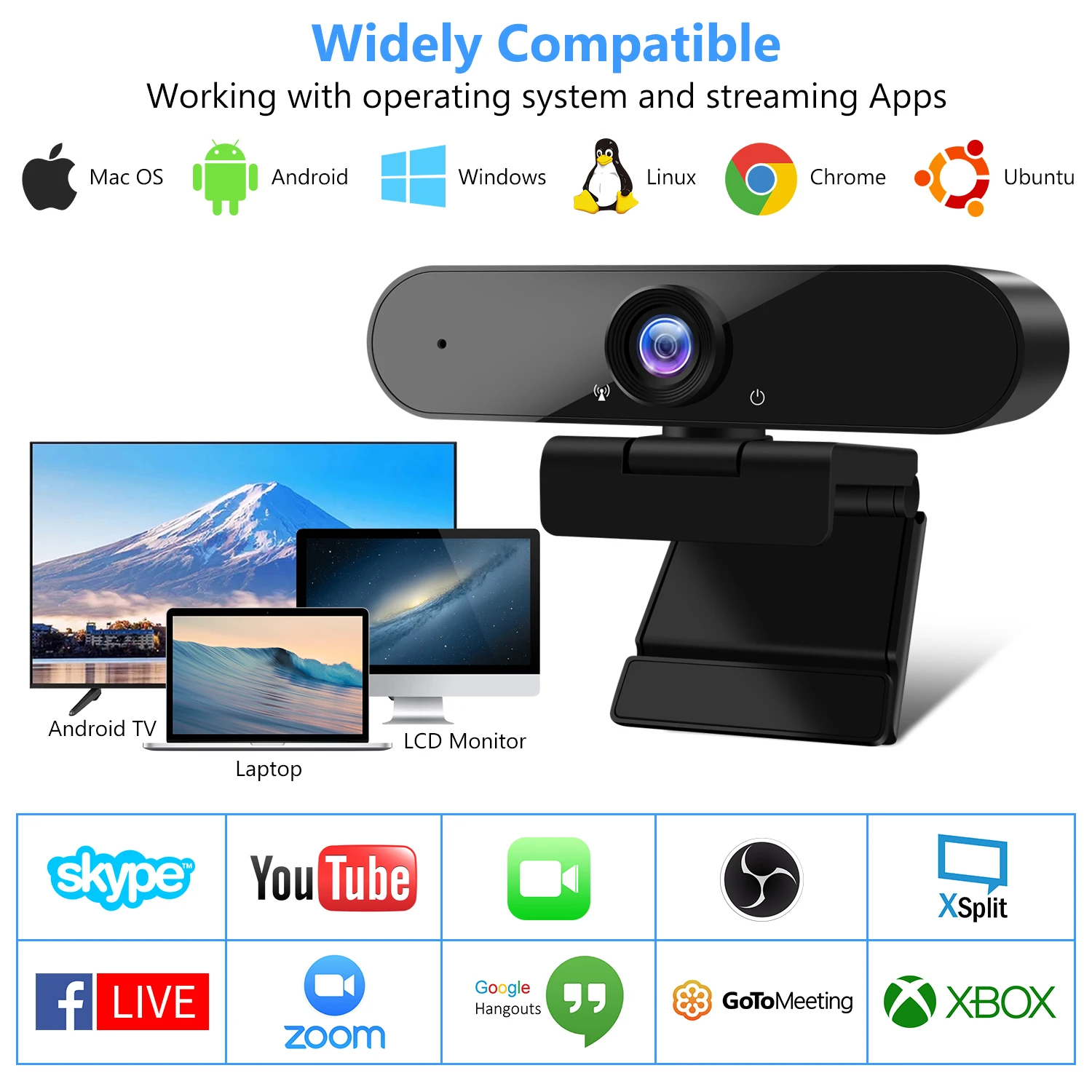 Веб камера GOOJODOQ USB 1080P HD веб камеры ПК с возможностью поворота на 360 ° для