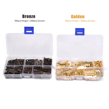 100 ชิ้น Mini Butt บานพับ 400 ชิ้นสกรู Bronze Golden Silver Miniature บานพับขนาดเล็กสําหรับงานฝีมือไม้กล่องเครื่องประดับตู้ 2