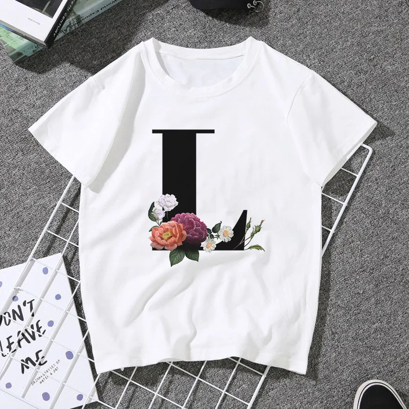 A B C D E English Alphabet Print T Shirt Women 2020 New Summer Couples Lovers Female T-Shirt Harajuku Casual White Tops Tshirt
