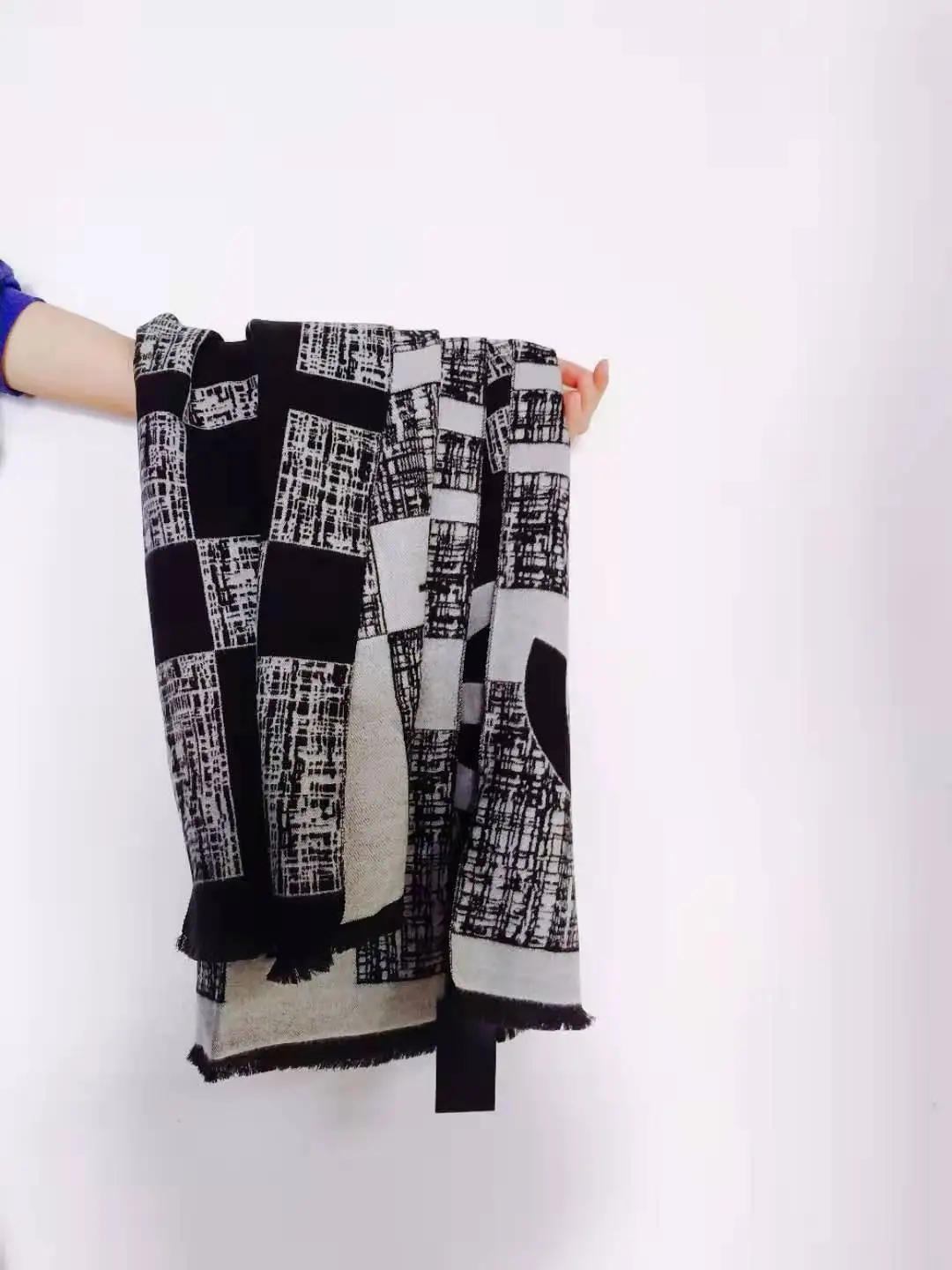 Роскошный брендовый дизайнерский кашемировый шарф, шарф, классический шарф с буквенным принтом, одеяло, толстый теплый зимний шарф, одеяло для девушек, большая шаль - Цвет: Черный