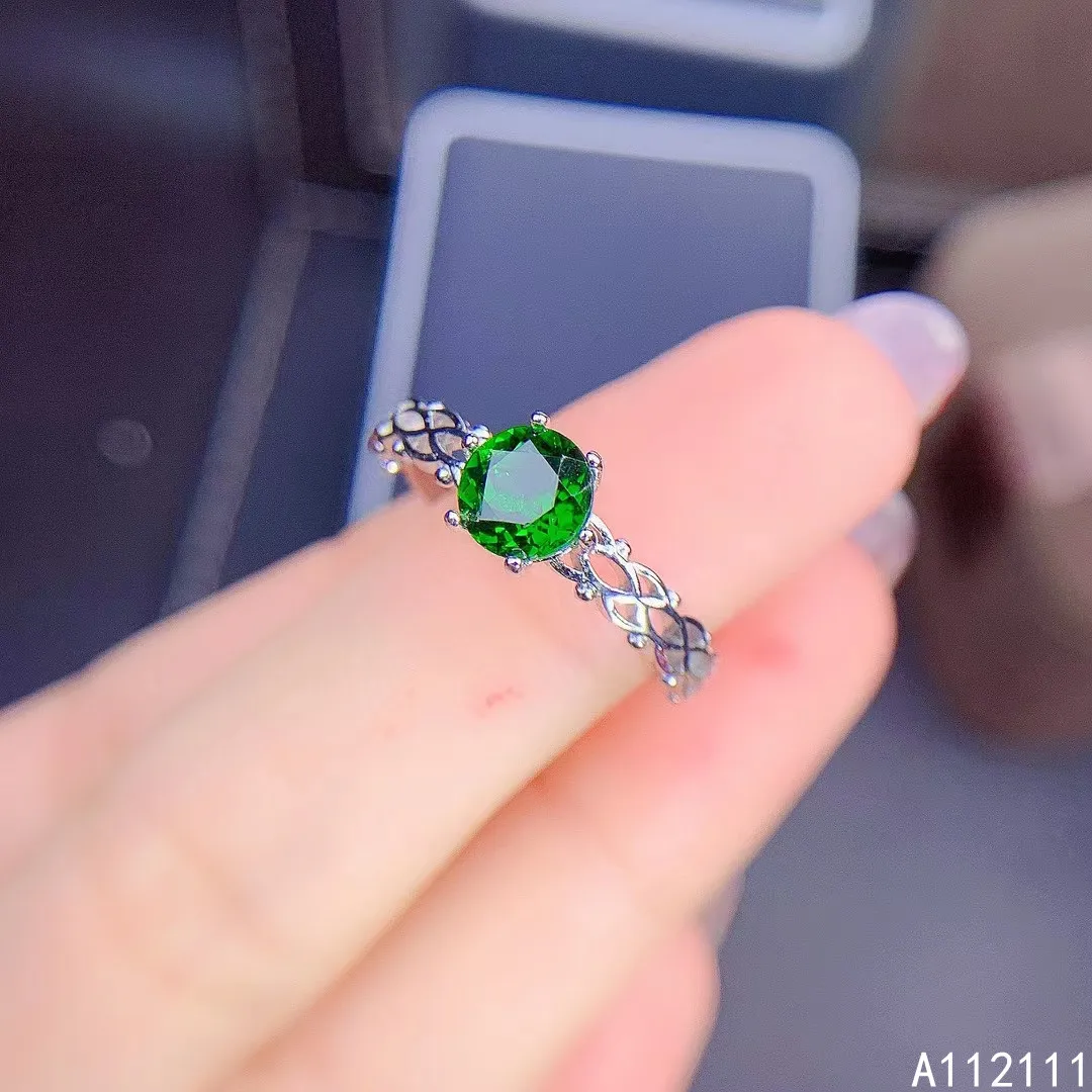 

Fine Jewelry 925 Sterling Silver Inlaid With Natural Gem Luxury Classic Round Diopside Women's OL Style Ring Support Detection
