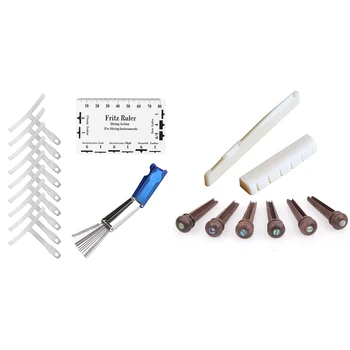 

1 Set 6 String Acoustic Guitar Bone Bridge Saddle and Nut & 1 Set Understring Radius Gauge+Action Ruler Gauge Tool