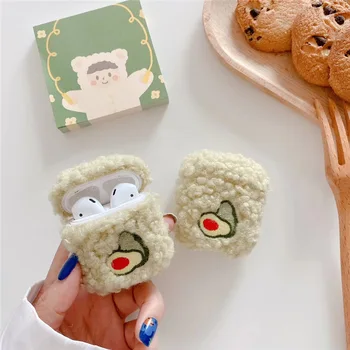 

Winter Avocado Cute Cartoon Case For AirPods 1 2 Charging Box Soft Plush Wireless Bluetooth Earphone Protect Cover Funda Pouch