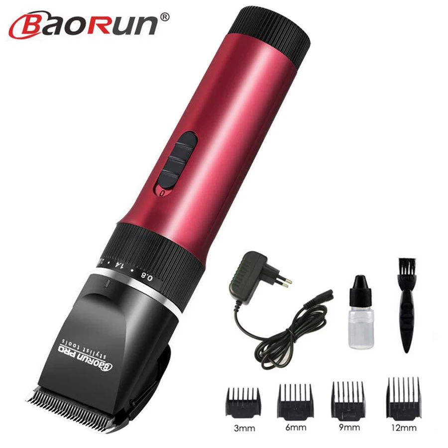 Professional Electric Hair Clipper Titanium Blade 2000mA Battery Men's Beard Trimmer Hair Cutting Machine For Salon - Цвет: red