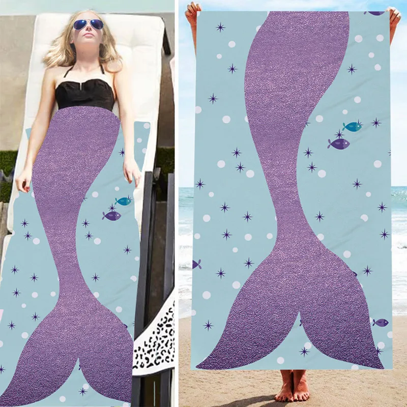 2019 New Arrival 15075cm Rectangle Summer Mermaid Beach Towel Fashion 280g Absorbent Microfiber Swimming Sports Bath Towel Gift (5).jpg