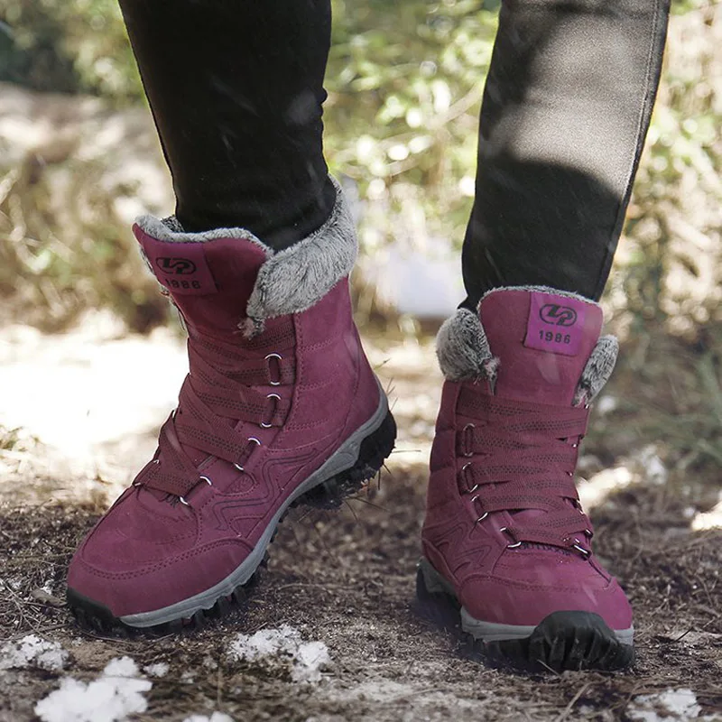 OUDINIAO/зимние ботинки для мужчин; коллекция года; повседневная обувь на плюшевом меху; теплые мужские ботинки; зимняя обувь; мужские ботильоны на шнуровке - Цвет: Розово-красный