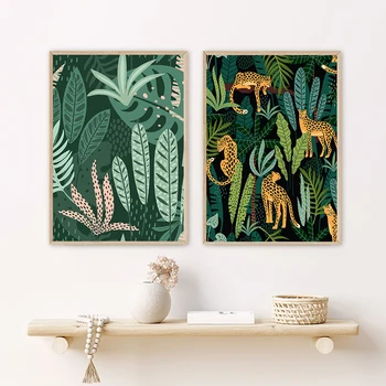 

Tropical Leopard Animal Jungle Nordic Posters and Prints Monstera Leaf Wall Art Canvas Painting Pictures for Living Room Decor