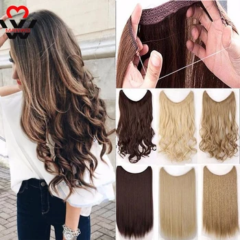 

MANWEI Wavy Fish Line Hairpieces Invisible Wire No Clips In One Piece Synthetic Hair Extensions Fake Hair For Women