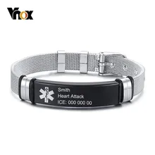 Vnox, персонализация, медицинский алерт, ID браслеты для мужчин и женщин, черный браслет из нержавеющей стали, сетчатый Браслет, аварийное ювелирное изделие
