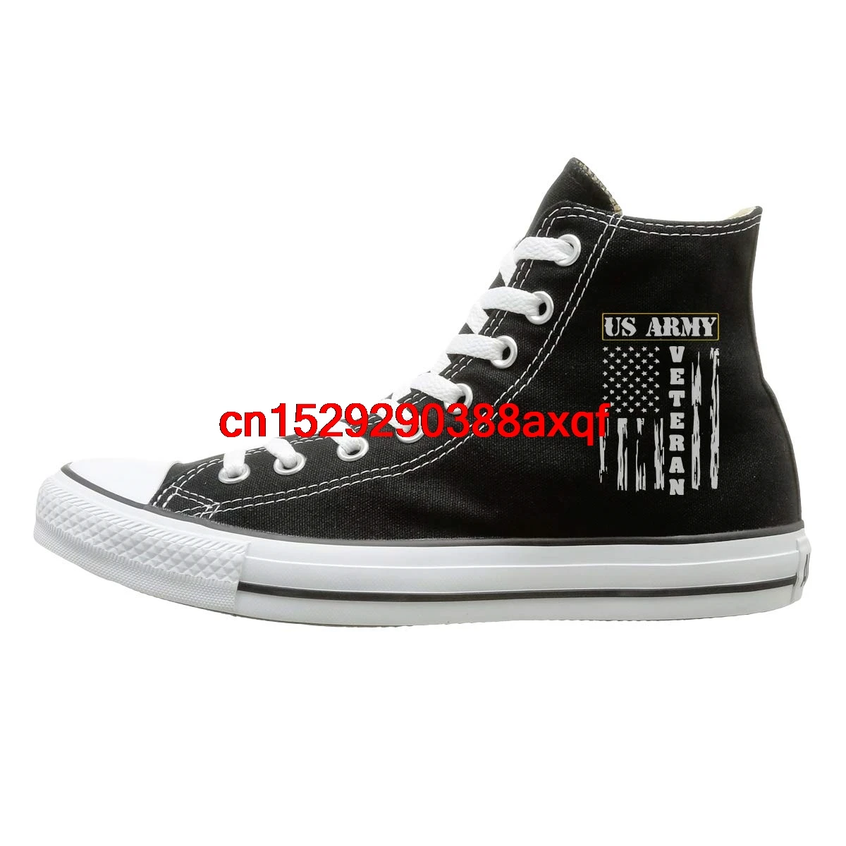 

Canvas Shoes US ARMY Veteran - Distressed American Flag Fashion High-Top Lace Ups Canvas Sneakers For Unisex