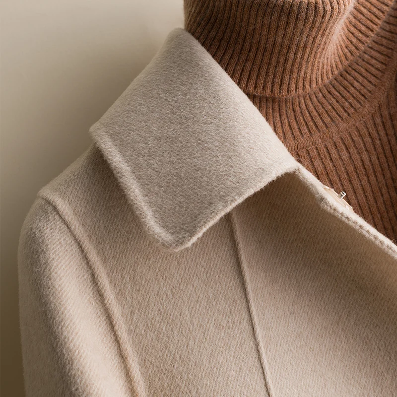 New Double-sided Lapel Autumn Coat Women Mid-Long Temperament Winter Wool Coat Warm Comfortable Extra Soft Material Women Coat